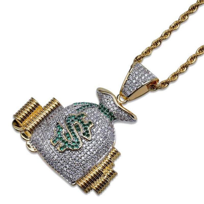 Creative Fashion Coins Pendant Stack Zircon Purse Pendant Necklace Hip Hop Men's Rock Party Jewelry