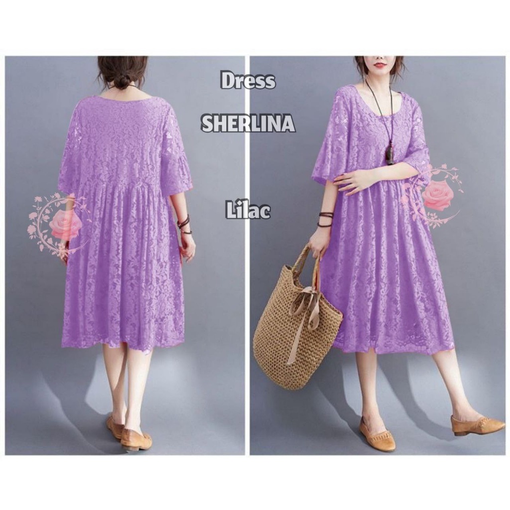 DRESS SHERLINA FASHION WANITA 4XL 3XL 2XL L/XL / BRUKAT PESTA FORMAL LENGAN PENDEK Jumbo / GAUN CANTIK