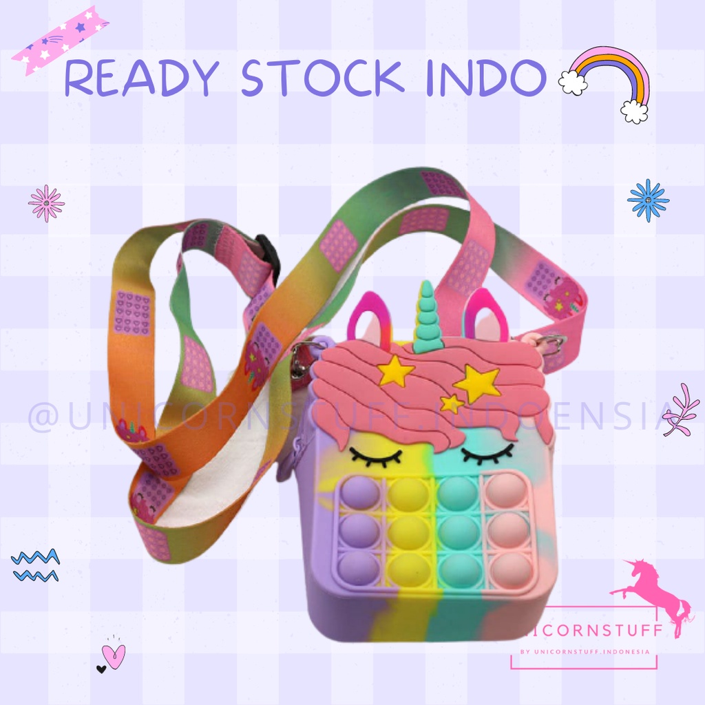 READY STOCK Tas Selempang Unicorn Anak Pop It Sling Bag Kado Cewek Silicon Jelly Hadiah Anak Perempuan Pergi Fidget Toys