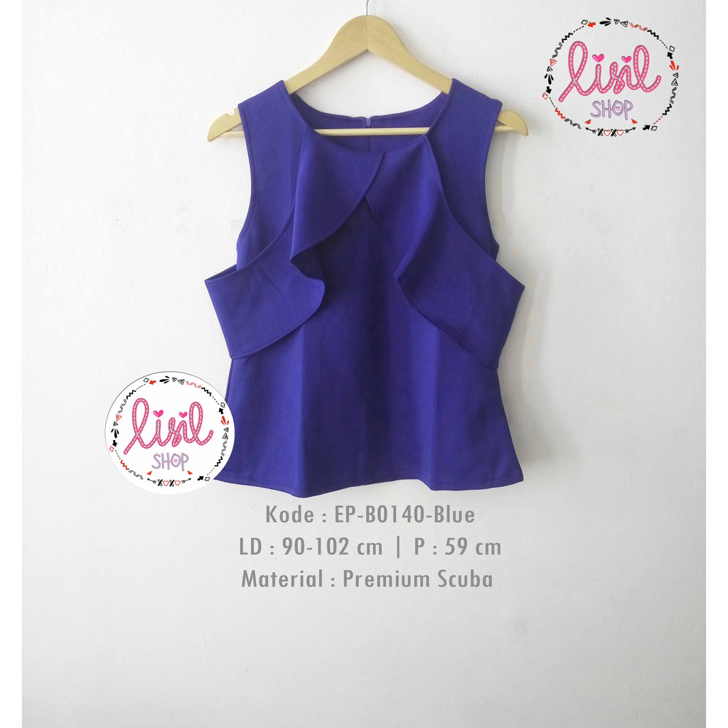 Atasan Wanita/Baju Bahu Bolong/Blouse Cut Off Scuba Biru Elektrik