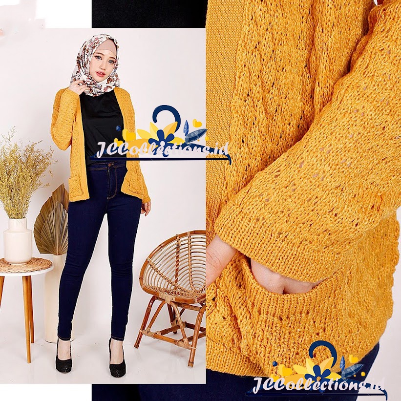 Kardigan Rajut Crop Nanas Oversize / Cardigan Wanita Fashion Gaya Korea Popcorn / Cardigan Crop Salur Nanas - JCCollections