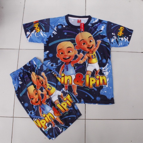 stelana anak upin ipin full printing/baju kaos celana upin i[in printing size 2-10thn