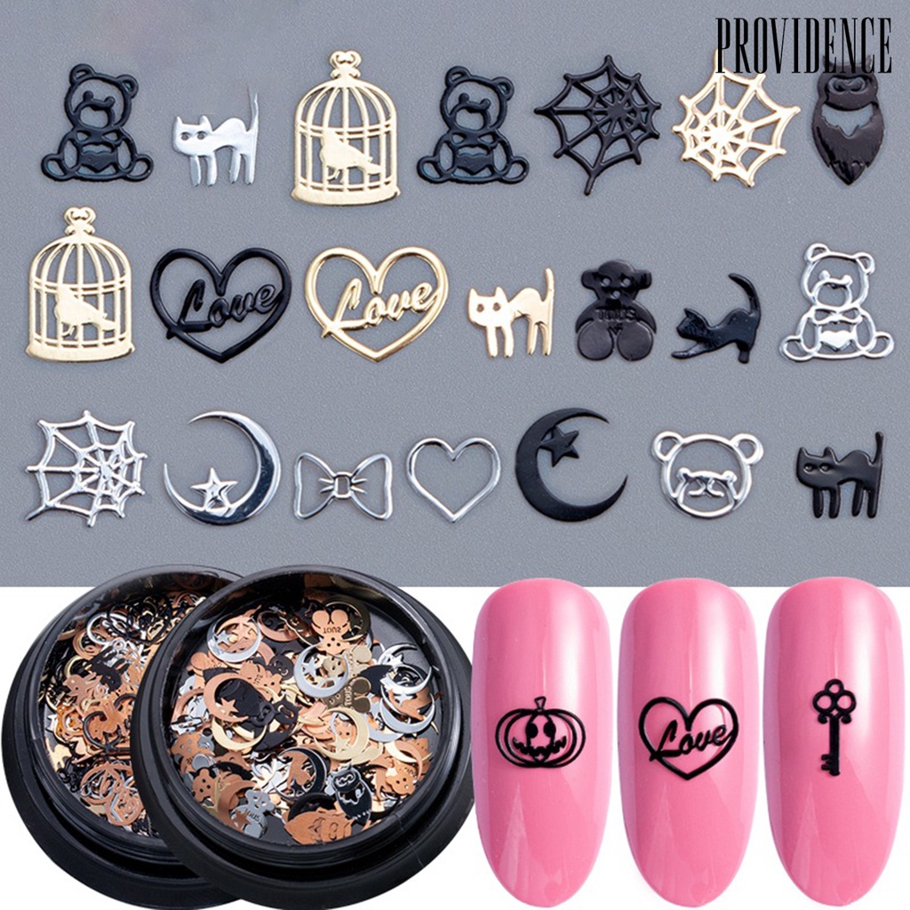 Providence 120Pcs/Box Halloween Style Nail Flake Hollow Design Metal Manicure Metal Decals Sequins Metallic Art Decoration for Female