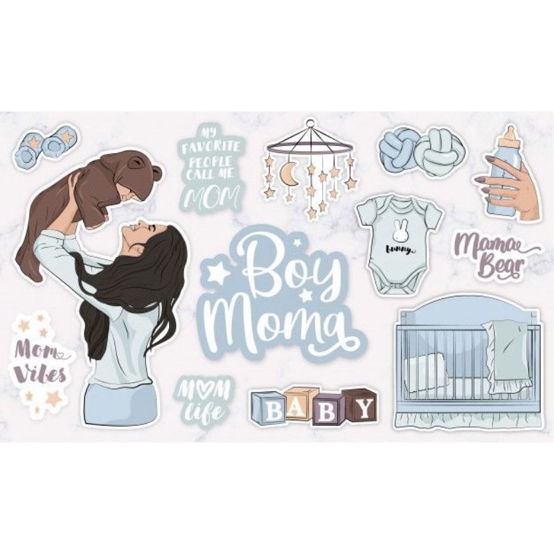 

Baby shower stiker | Boy and momy Stiker