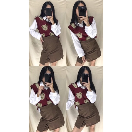 VEST RAJUT TEDDY BEAR - VEST ROMPI KNIT RAJUT TEBAL