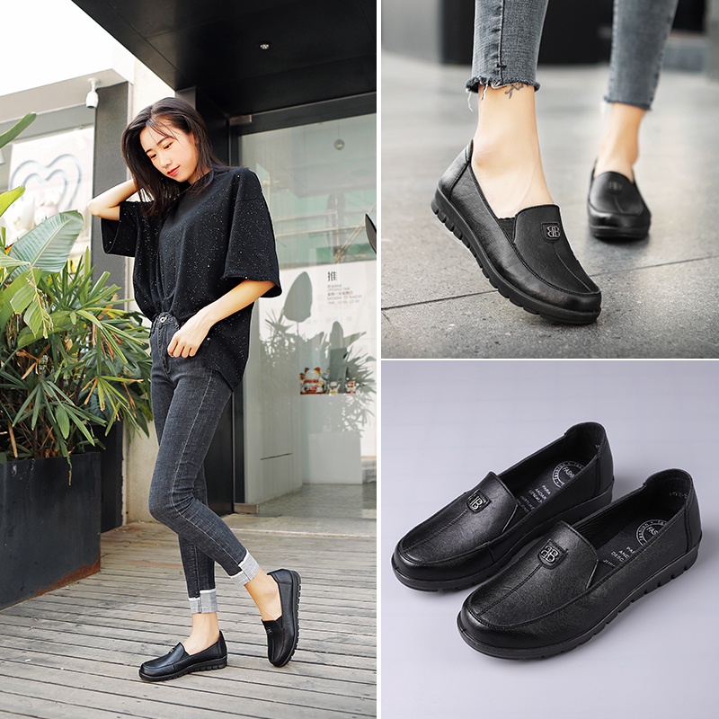 QINGSHUI Sepatu Wanita Flat Loafer Kulit Kasual Fashion Wanita Sepatu Kerja Nyaman