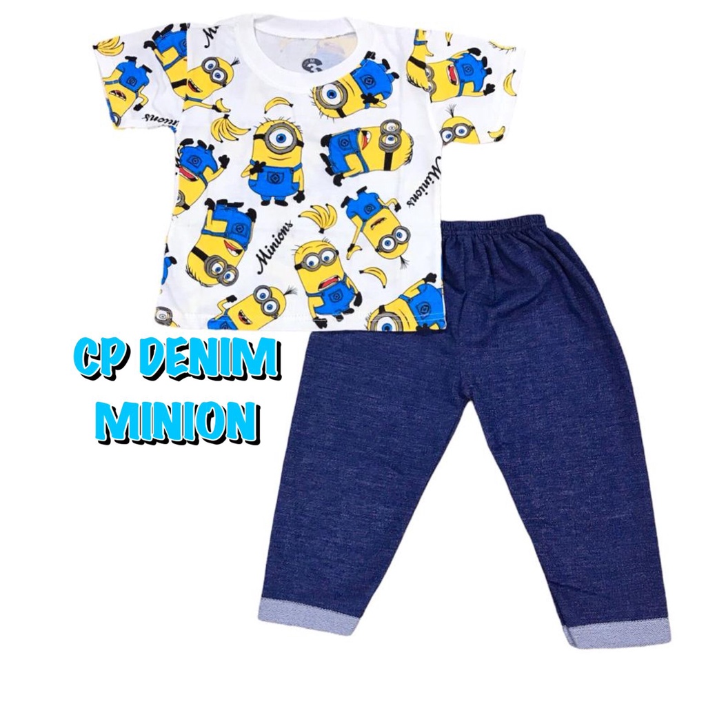 (1 KG MUAT 7 STEL) BAJU SETELAN CP DENIM FASHION OBLONG ANAK LAKI-LAKI/COWOK BAHAN KAOS KATUN MINI ON