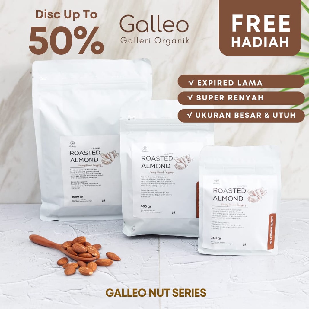 

Kacang Almond Panggang Kupas 100 Gr / Roasted Almond Galleo