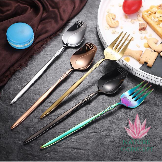 Sendok Garpu Unik Mawar SET Stainless Steel Fork Spoon Rose