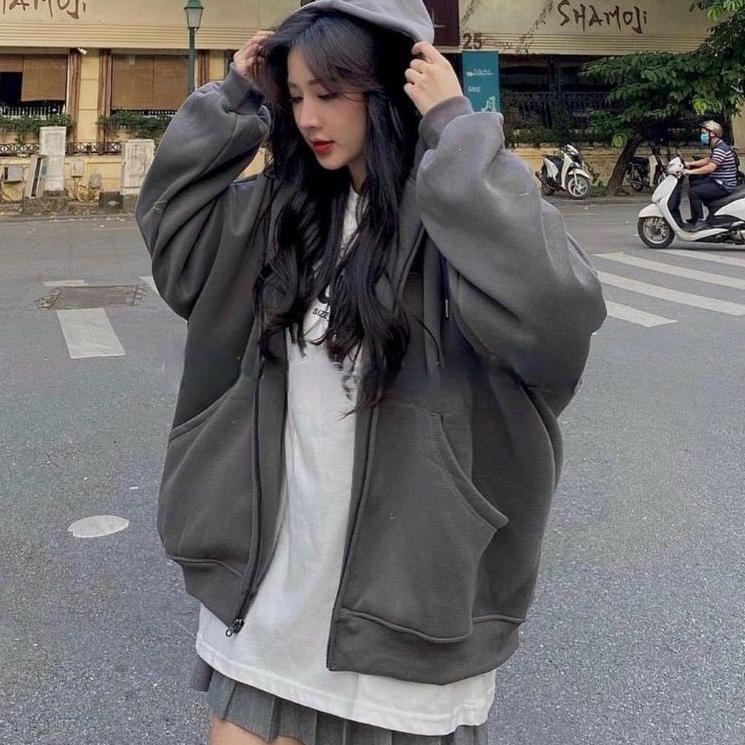 Rekomendasi OVERSIZE HOODIE POLOS SLETING ZIPER | JACKET SWEATER WANITA OVERSIZE