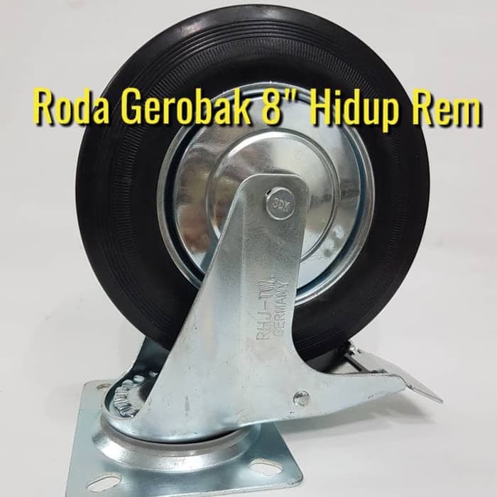 Roda Troli 8&quot;(4pcs=2 hidup ada rem + 2 hidup) -  roda karet - roda etalase -  roda gerobak isi 4pcs