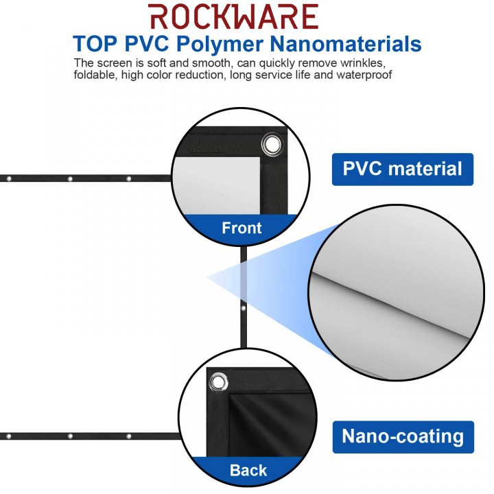 ROCKWARE 120 Inch PVC Fabric Foldable Projector Screen