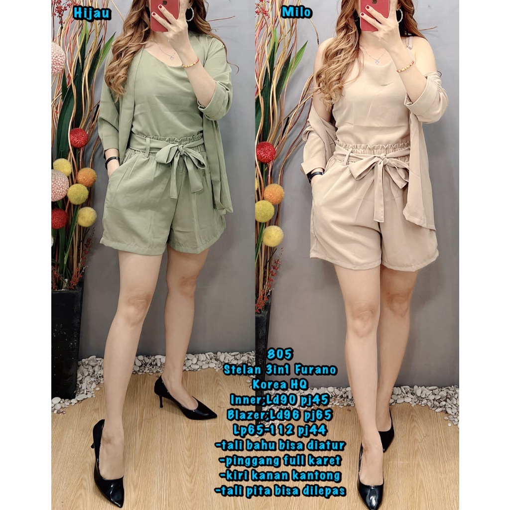 805 Setelan Hotpant 3in1 Furano Korea | One Set HP Outwear | Set Tanktop Wanita