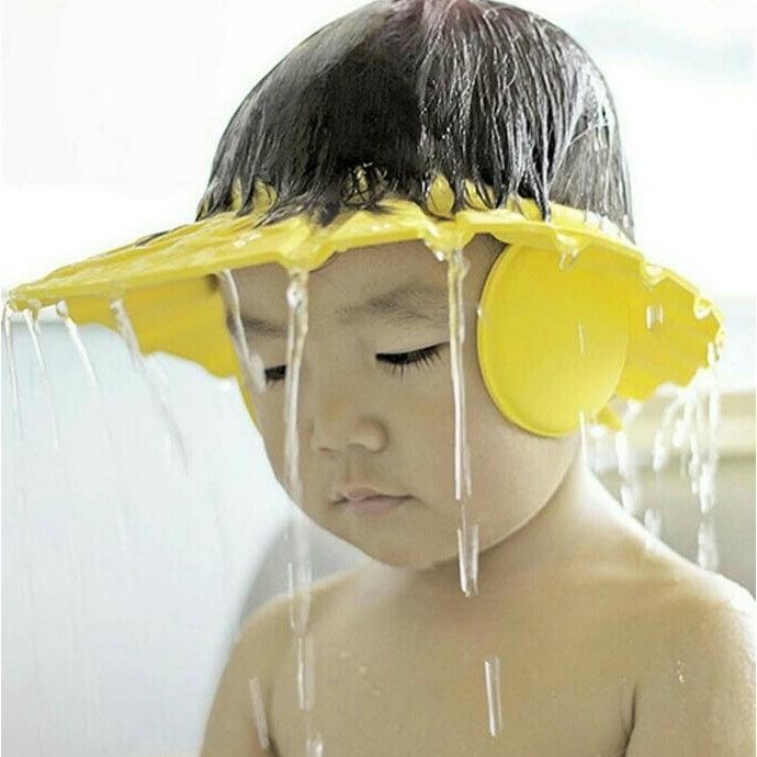 Topi Keramas Bayi Anak Pelindung Mata Dengan Kancing Dan Penutup Telinga Kids Shower Cap