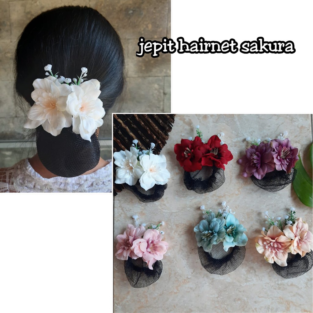 Jepit Hairnet Sakura / bunga hair do / karet ulir /semanggi bali / bunga rambut / jeput rambut / Keb