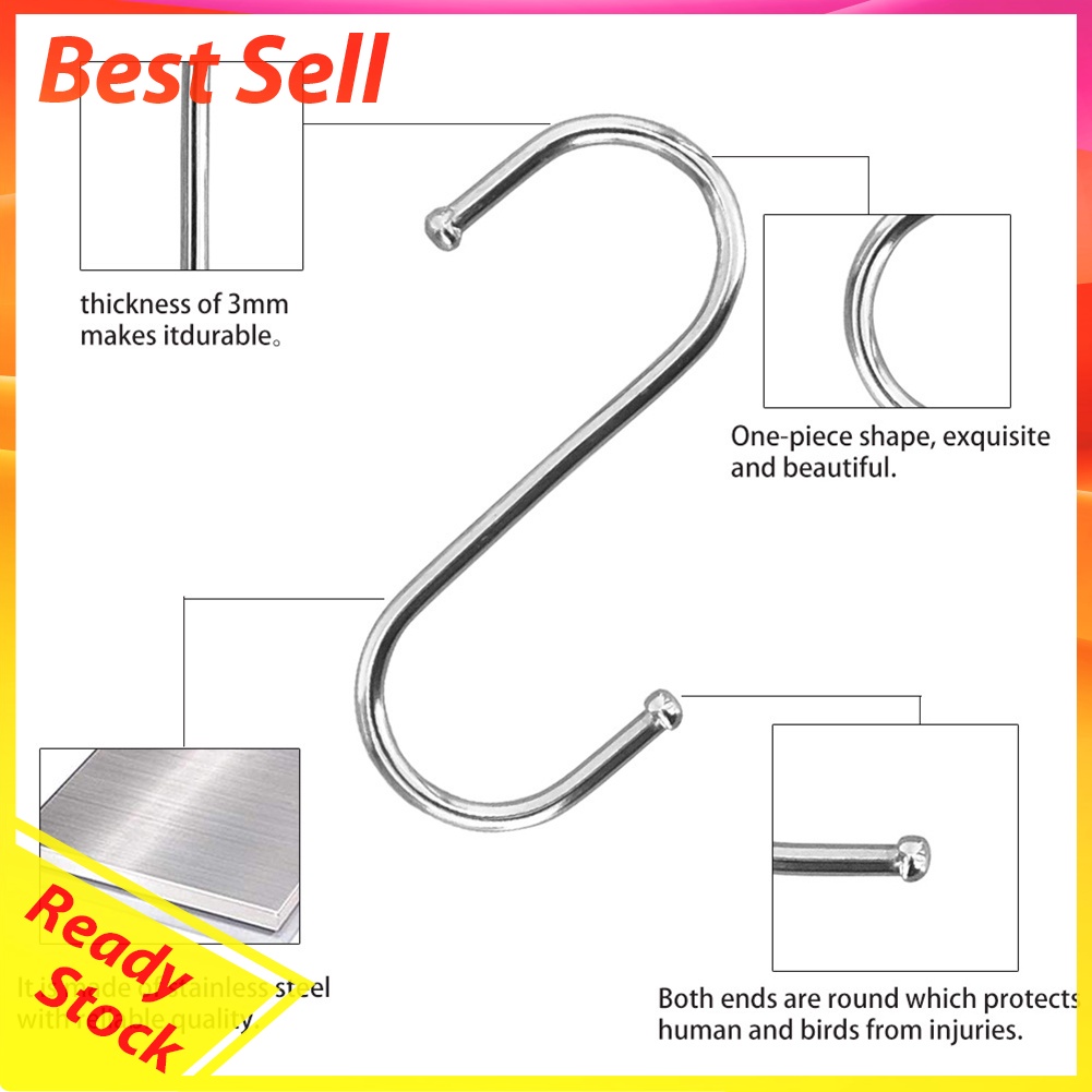 10pcs Stainless Steel S-Shaped Hanging Hooks Clothes Storage Hanger Hook