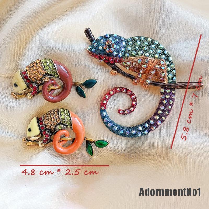 (Adornmentno1) Bros Pin Enamel Desain Kadal Lizard Chameleon Hias Berlian Imitasi