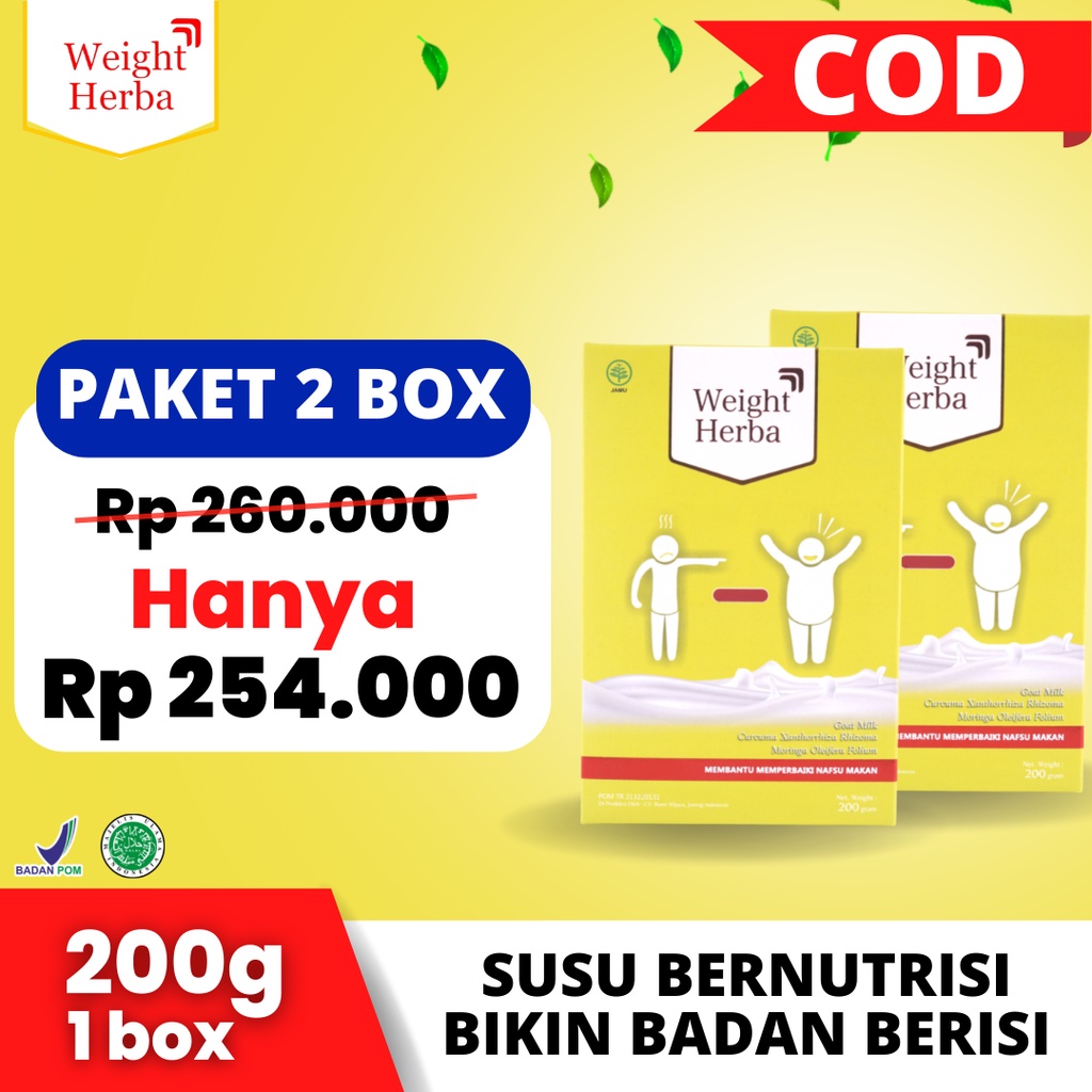 Weight Herba 2 Box - 100% Original Quality Premium Susu Kambing Berat Badan Dewasa &amp; Penambah Nafsu Makan isi 200gr