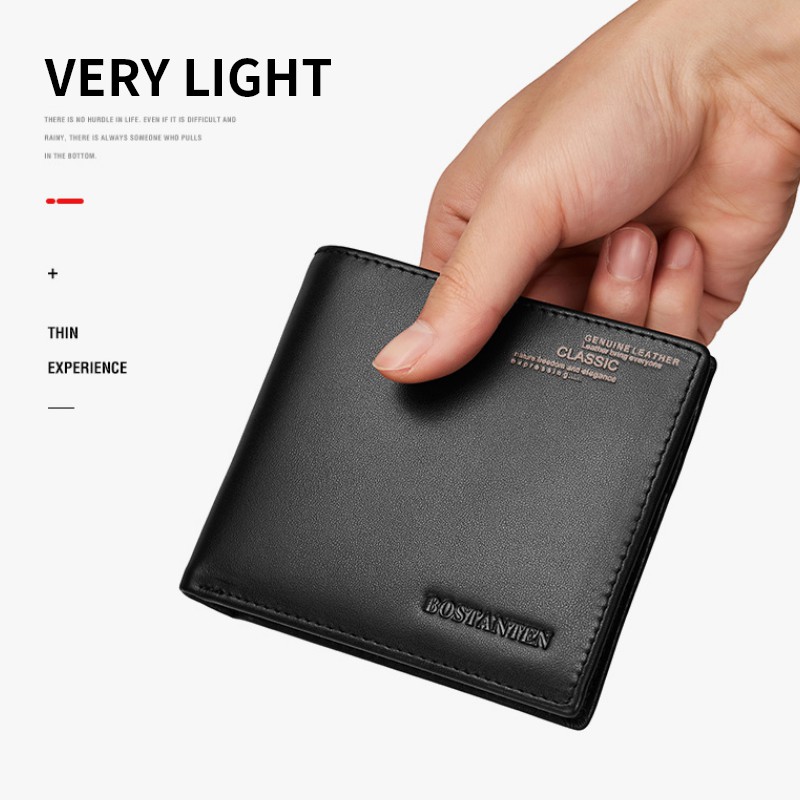 BOSTANTEN Dompet Pria Classic Kulit Sapi Asli Hitam/Coklat-7