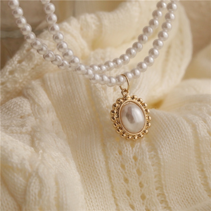 Double-layer Pearl Necklace  Accessories Retro Clavicle Chain Simple