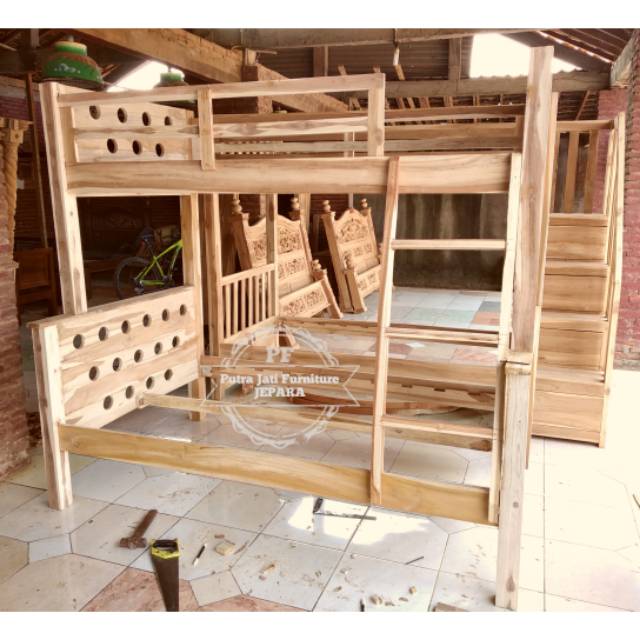 Ready Stok Dipan Tempat Tidur Kayu Jati Model Tingkat Untuk Anak