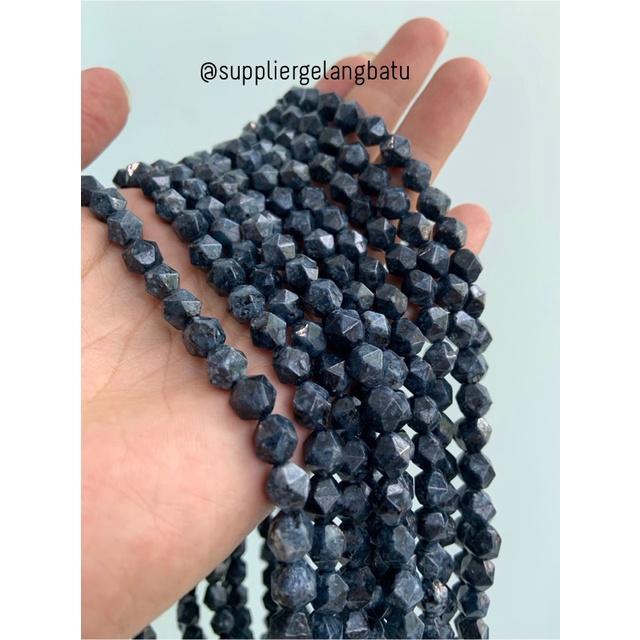 batu faceted hexagon 8mm RHODONITE HITAM corak natural kalimantan akik