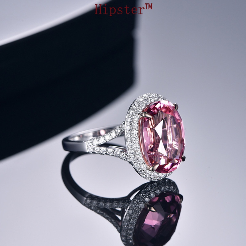 New Hot Sale Elegant Graceful Inlaid round Full Diamond Pink Crystal Ring