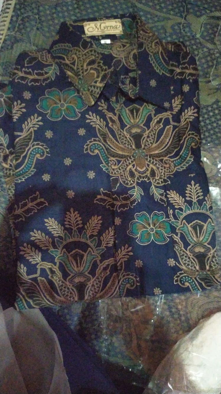 Batik Myrna - Kemeja Batik Atasan Lengan Pendek Pria Kembang Goyang Dongker