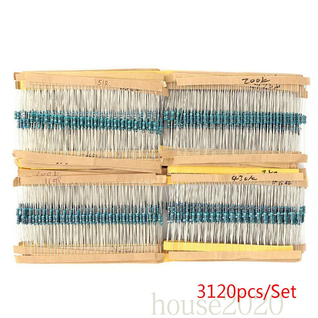 (House2020) 3120pcs / Set Resistor Metal Film 1ohm-10mohm 156 Value 0.25w Untuk Komponen Elektronik