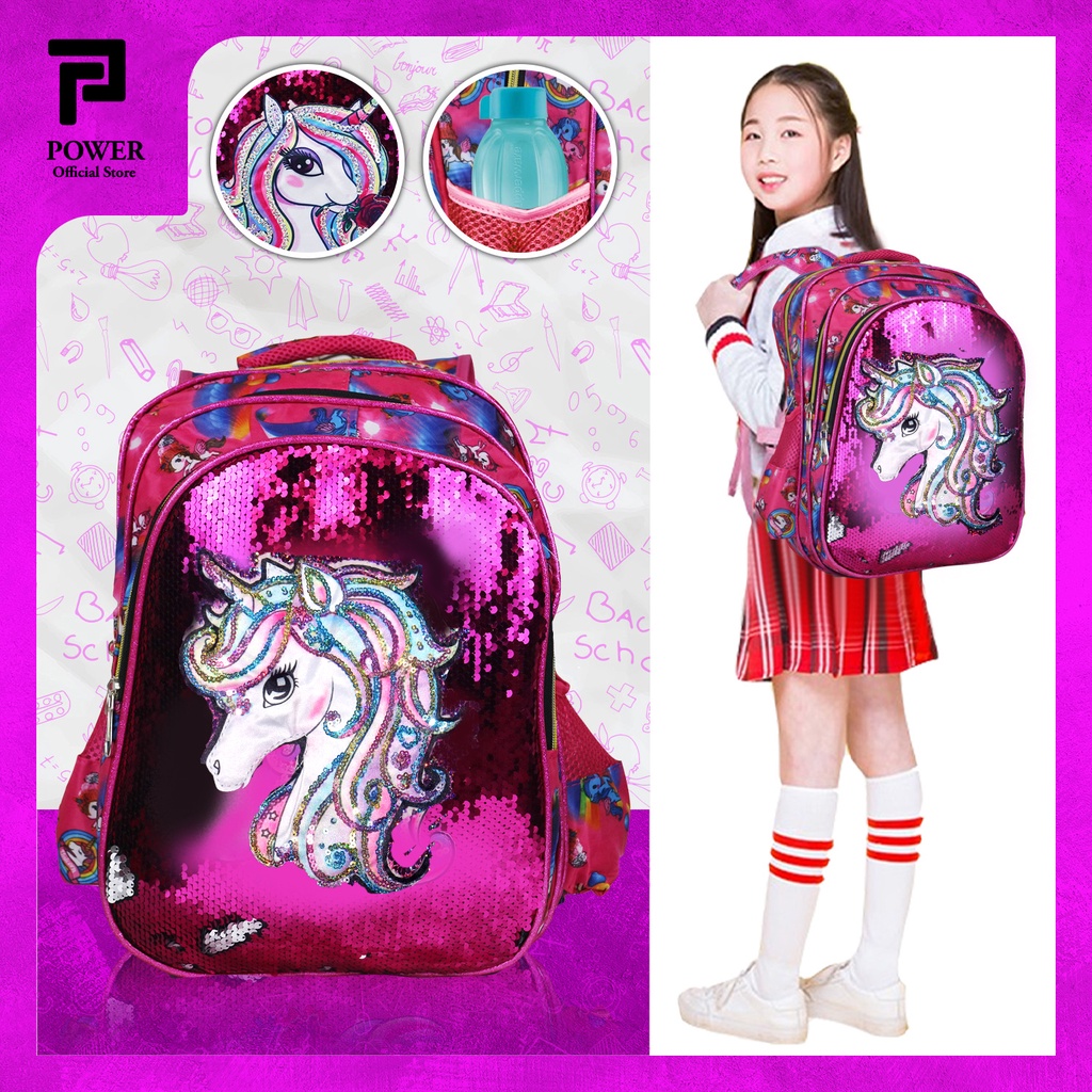 Tas Sekolah Anak Perempuan Ransel Anak SD Karakter LOL Import Sequin Usap + Mata Lampu