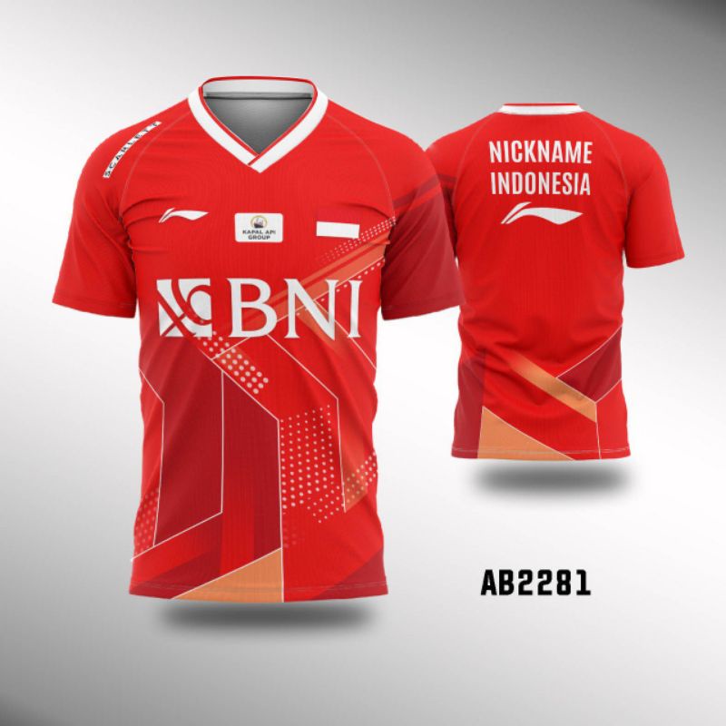 Kaos Jersey Badminton bulutangkis ALL ENGLAND Indonesia 2022 merah v neck custom free nickname XS-XL