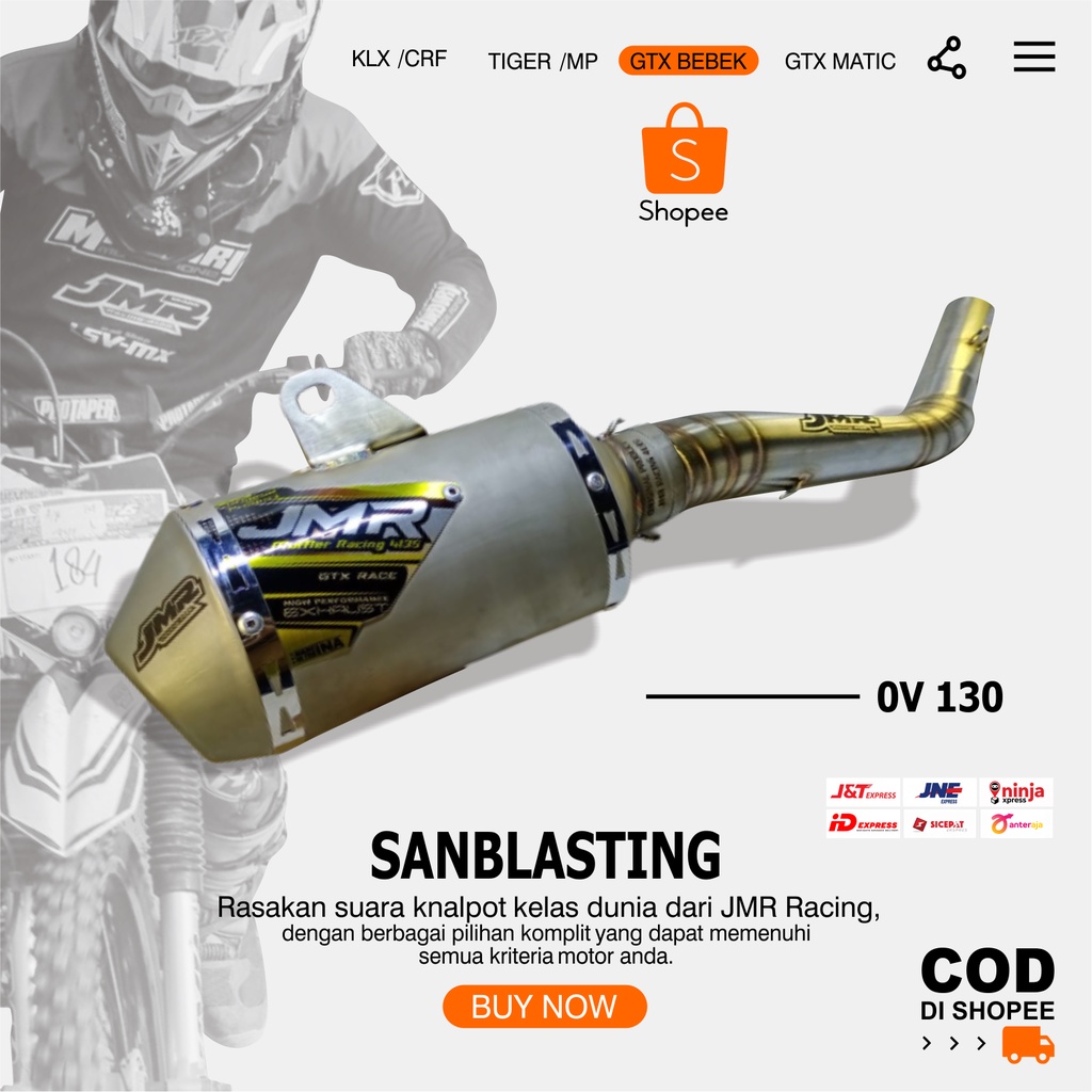 KNALPOT GTX STANDAR/MODIFIKASI TRAIL SILINCER SANDBLAST BEBEK TYPE OV 130 JMR RACING 4135