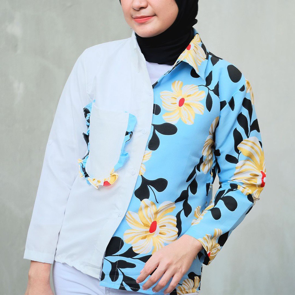 Tq88indonesia Fashion Kemeja  Wanita Lengan Panjang / Kemeja Rusmini / Baju Kemeja Kerja Wanita Terbaru / Ootd /Hem Cewek / Kemeja  Kombinasi Wanita