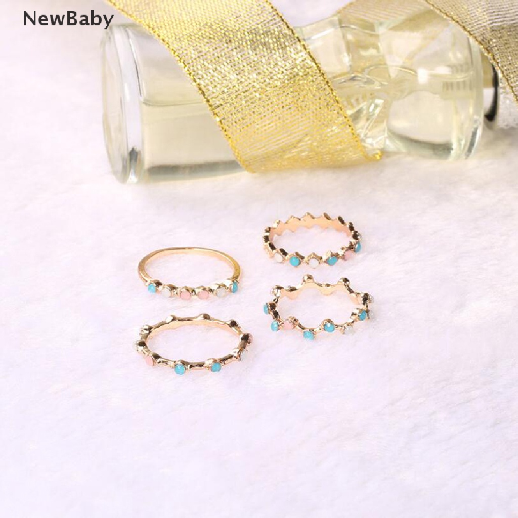 4pcs / Set Cincin Batu Kristal Warna-Warni Gaya Bohemia Untuk Hadiah Pernikahan