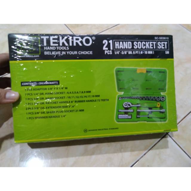 TEKIRO kunci HAND SOCKET SET 21 PCS 4-19MM 6PT (1/4&quot;-3/8&quot;) mata sok sock soket set 21pcs original