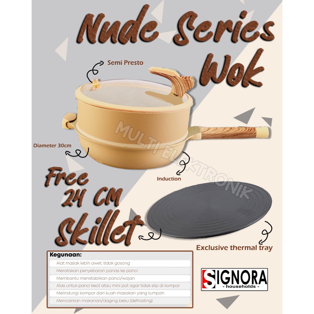 Wok 30 cm Signora with Steamer Nude Series Multifunction