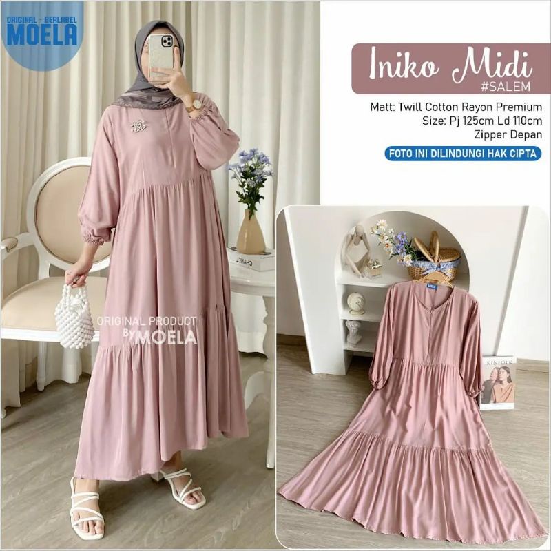 Midi Dress Polos Iniko Moela Midi Dress Busui Friendly Bawah Mayung Super Adem/Baju Wanita Terbaru 2