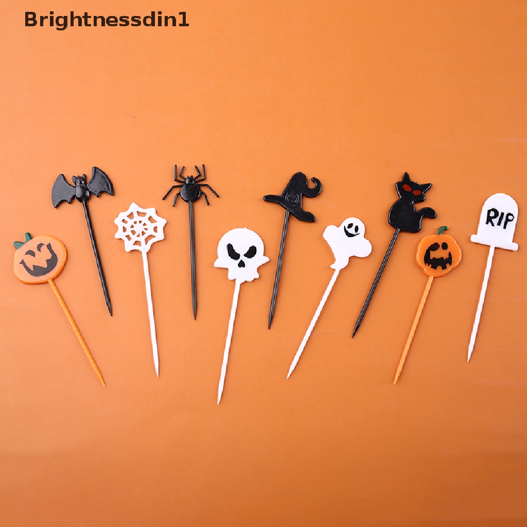 10pcs / pack Tusuk Gigi Buah Kue Dessert Desain Halloween Untuk Anak