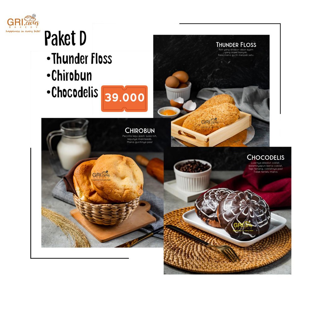 

GRICIOUS BAKERY PAKET D isi 3 - THUNDER FLOSS - CHIROBUN - CHOCODELIS