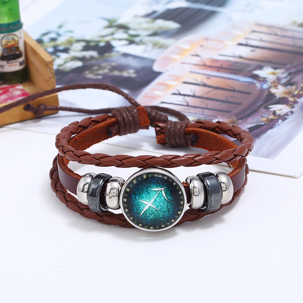Hu Hu Hu Hu Hu Alat Bantu Pasang Kacamata♡ Gelang Tali Rantai Adjustable Desain 12 Rasi Bintang Gaya Retro Untuk Pesta