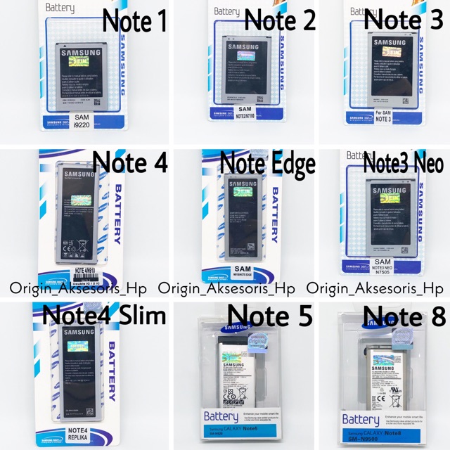 Baterai Samsung Galaxy Note1 Note2 Note3 Note4 Note Edge