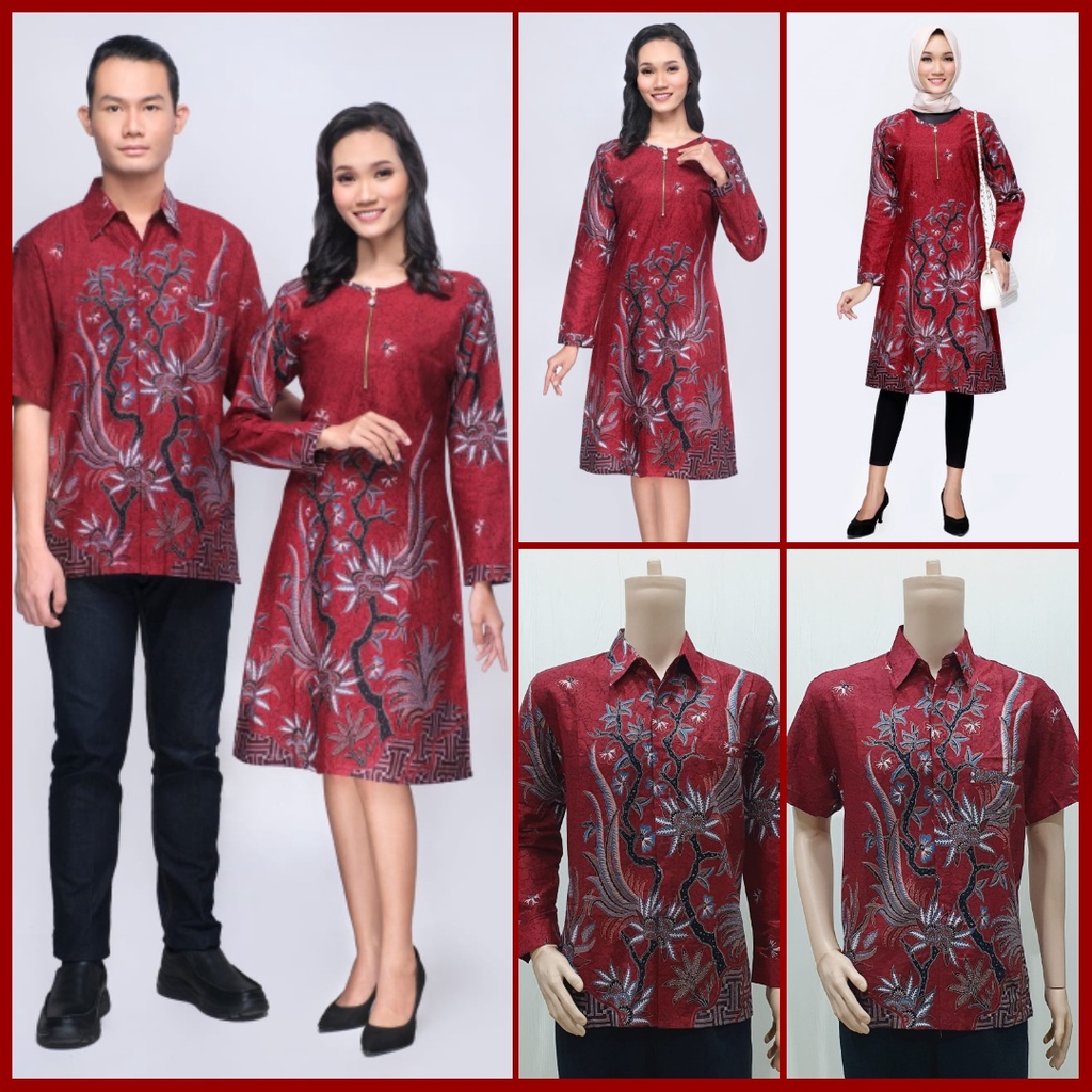 VIVO MERAH BATIK COUPLE KELUARGA PASANGAN MODERN JUMBO PREMIUM SARIMBIT AYAH IBU ANAK DRESS TUNIK