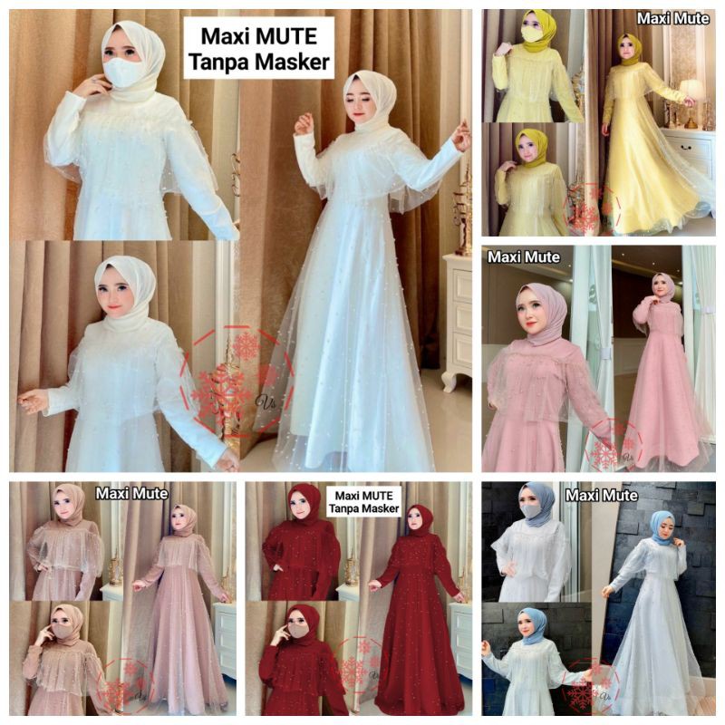 Gamis Pesta Kondangan Maxi Mute Brokat Dress Tutu Tile Mewah Murah Gamis Mutiara Organza Brukat