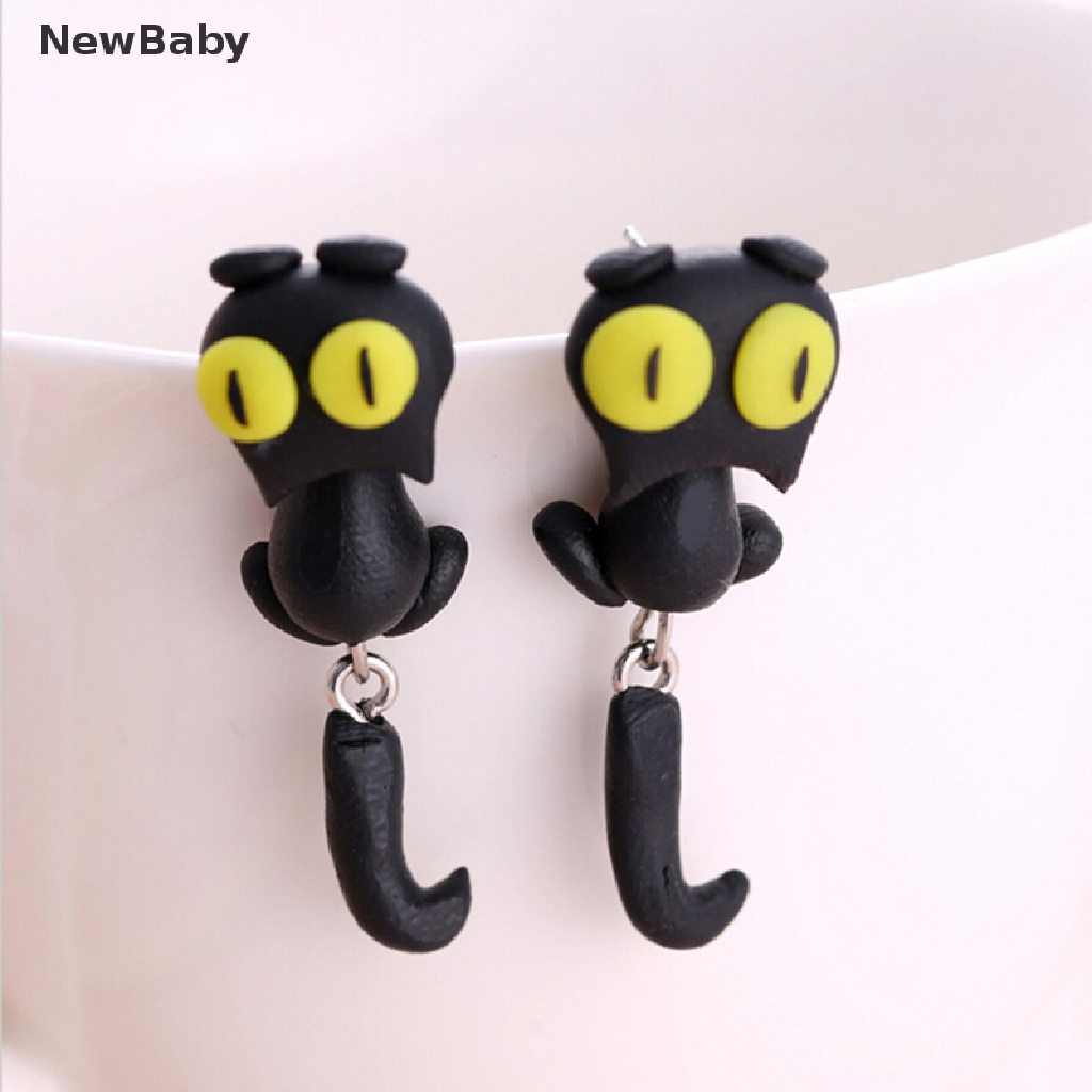 1 Pasang Anting Stud Desain Hewan Kucing Bahan Polymer Clay Untuk Wanita