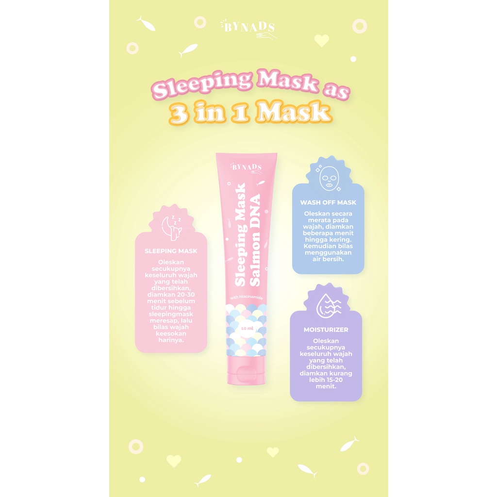 READY! SLEEPING MASK BYNADS SALMON DNA SLEEPING MASK BYNADS.ID 3IN1 WITH MOISTURIZER WASH OFF MASK BPOM MASKER WAJAH GEL SIAP PAKAI SLEEPING MASK BEAUTYBY.NADS BY NADS