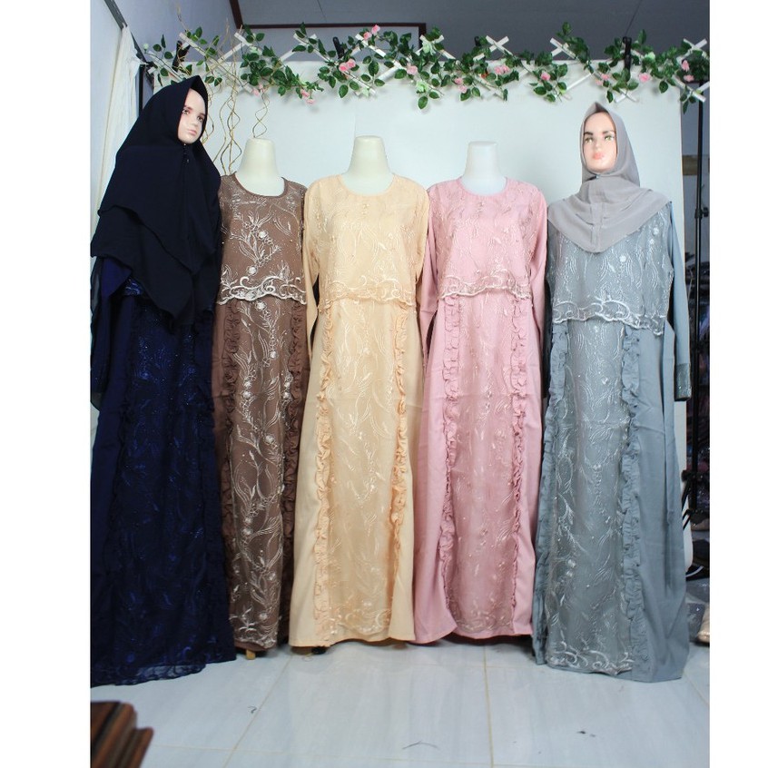 DELIANA BRUKAT DRESS remaja trendy modis terbaru wanita syari casual brokat mewah pesta simple
