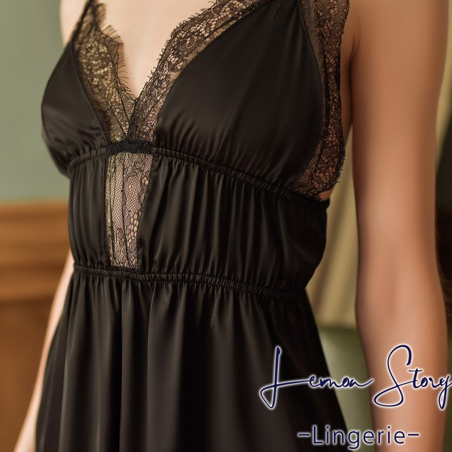 Mini V-Neck Lace Dress Lingerie 8391