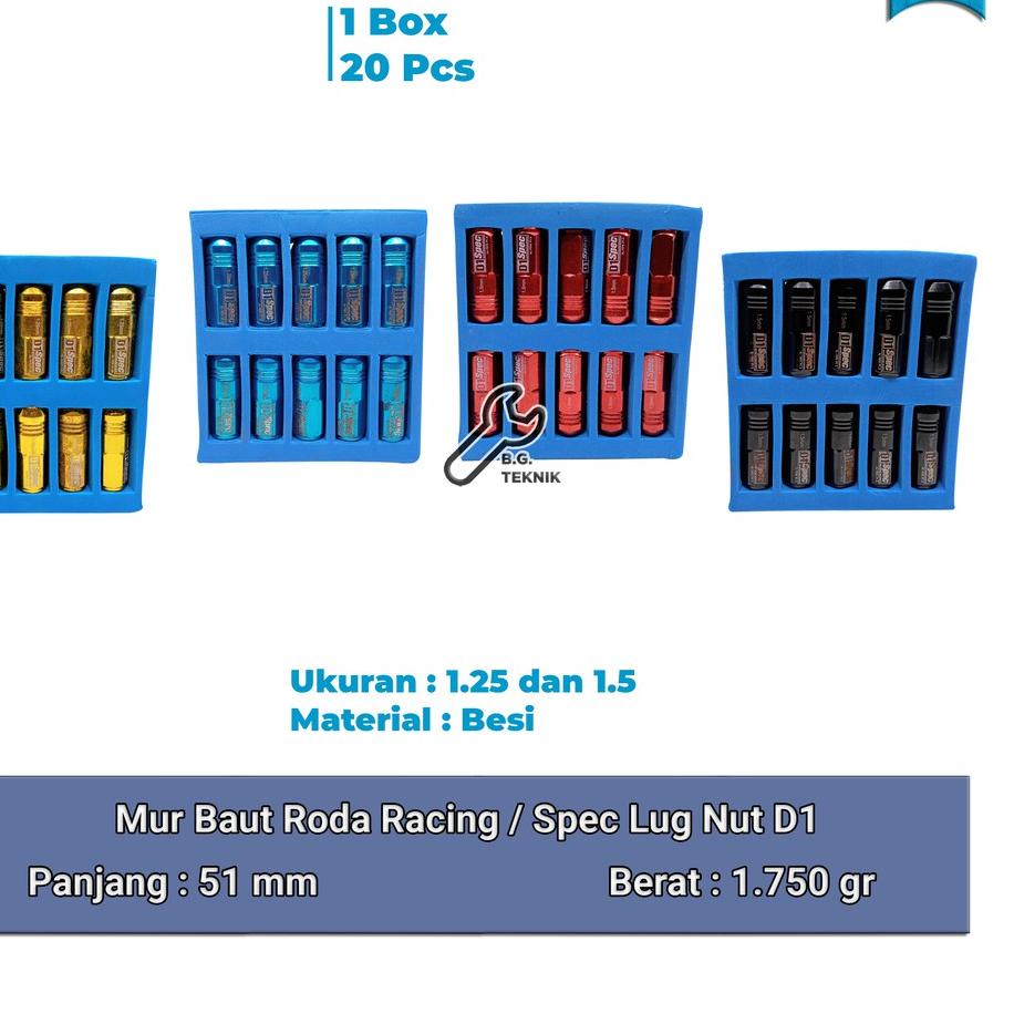 ✰ D1 Mur Roda Racing 1.25/1.5 Spec Baut D1Racing Lug Nut isi 20pc BESI ✾