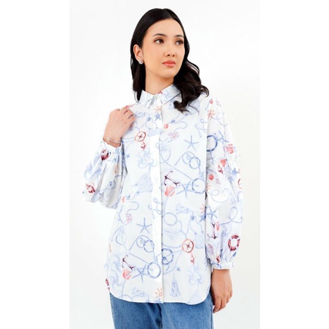 Nautical Shirt with Half Puff Sleeve Benang Jarum / Benang Jarum Nautical Shirt Half Puff
