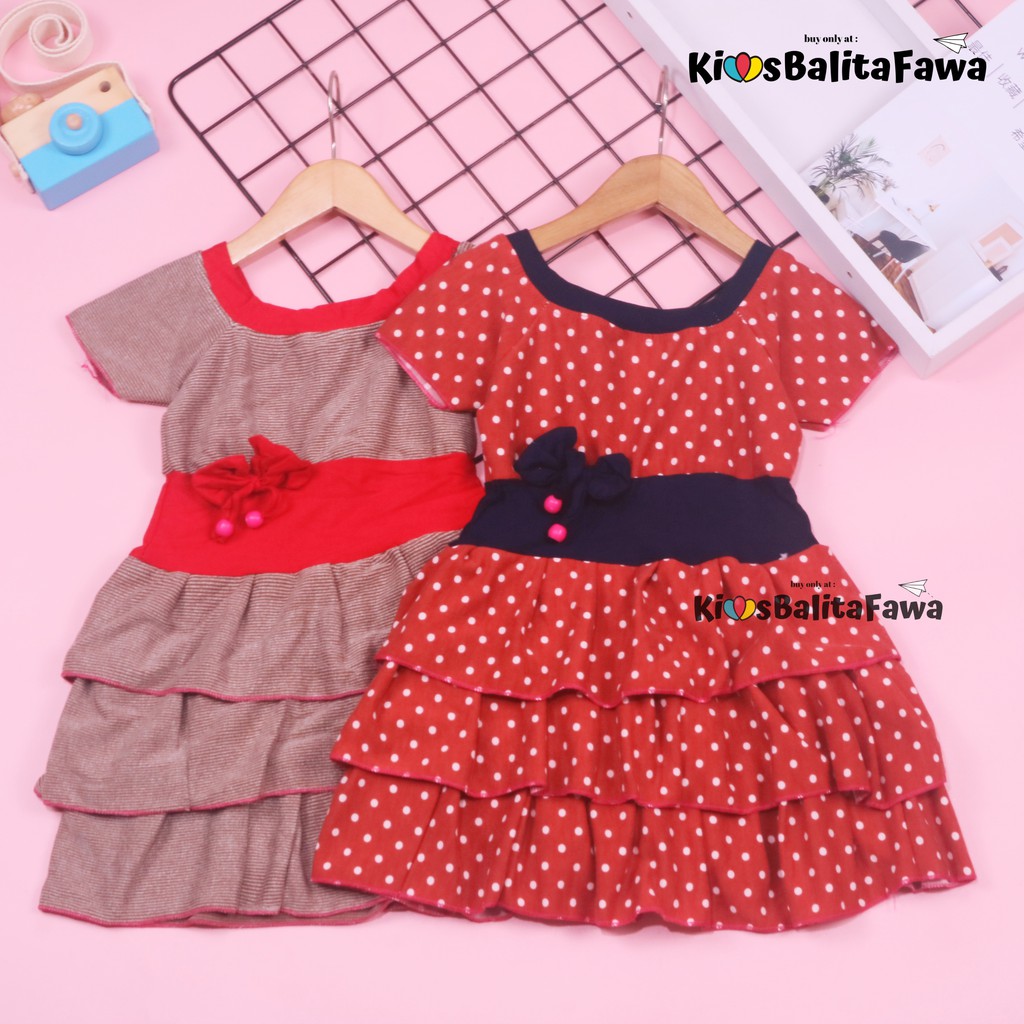 Dress Nayla uk 4-5 Tahun / Dres Pesta Baju Polos Anak Perempuan Motif Polos Garis Batik Lucu Murah